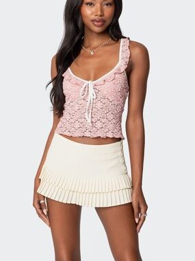 Edikted Pink Lace Ruffle Tie Front Cami Top M